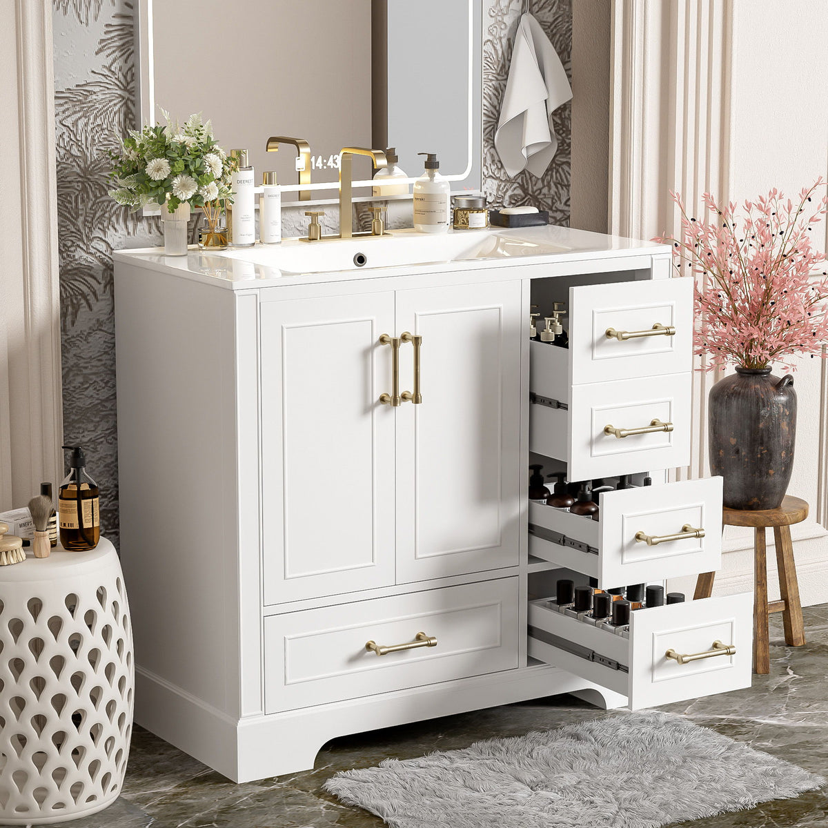 Traditional Bathroom Vanity With Soft Close Doors And Drawers