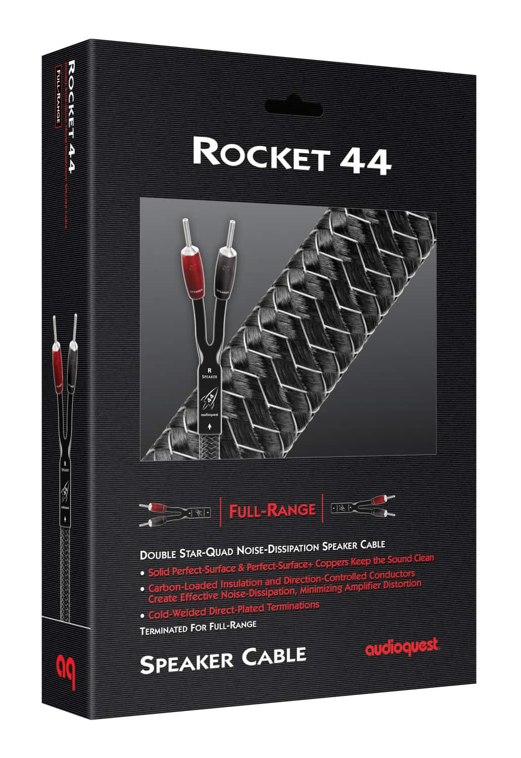 AudioQuest - Rocket 44 Full-Range 16' Analog Speaker Cable w/ SureGrip 500 Connectors with Banana to Banana Connectors - Silver on Black