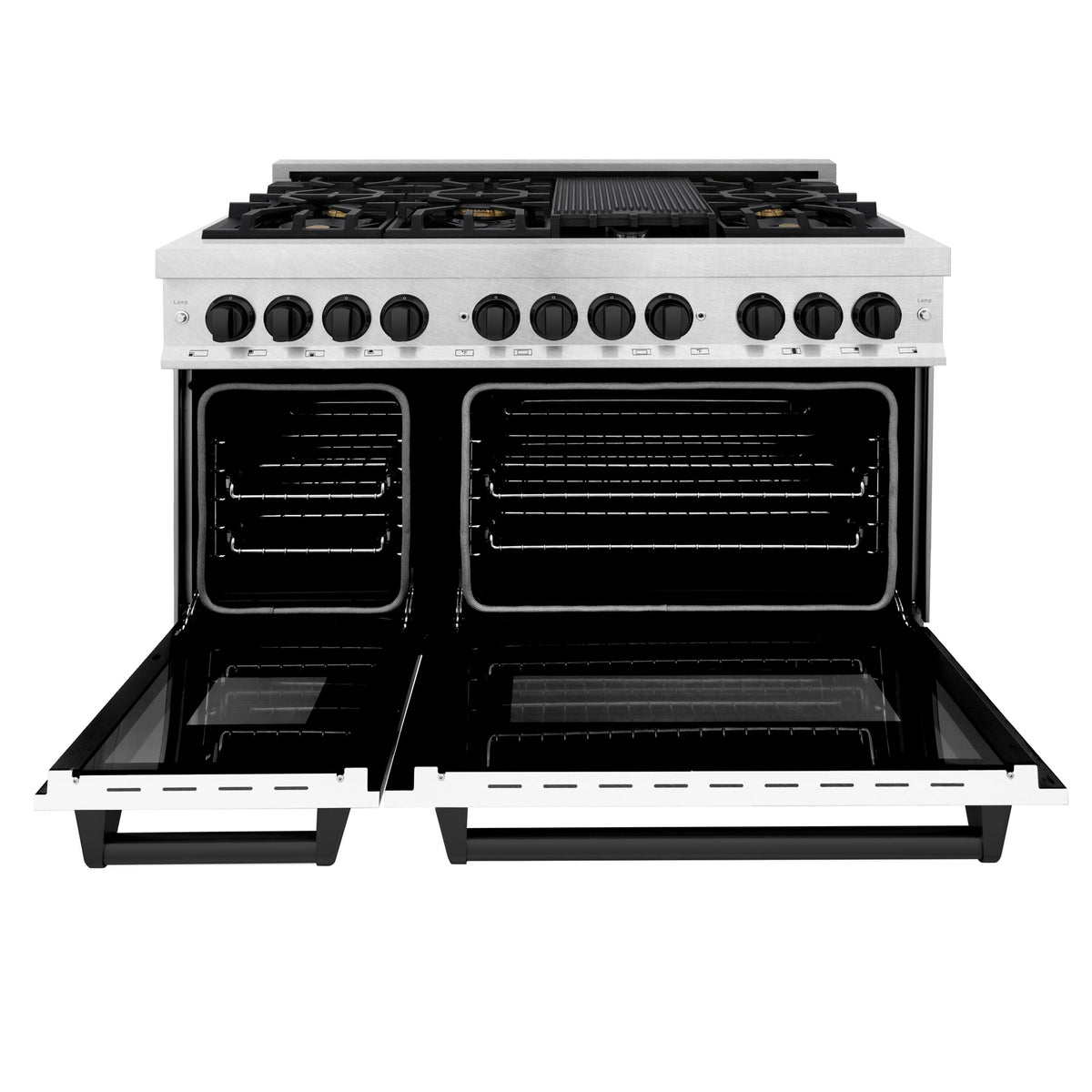 ZLINE - 48 in. Wide 8 Burner Autograph Legacy Dual Fuel Range in Satin Steel w/ White & Black Accents (RASZ-WM-48-MB) - Stainless Steel