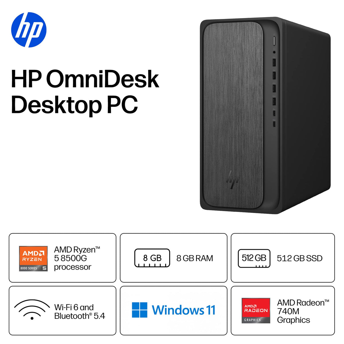 HP - OmniDesk Desktop - AMD Ryzen 5 8500G - 8GB DDR5 Memory - 512GB SSD - Gray Wood
