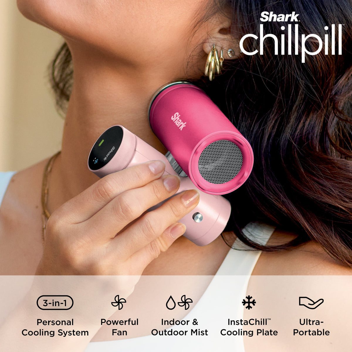 Shark - ChillPill 3-in-1 Personal Cooling System with Fan, InstaChill Cooling Plate & Dry-Touch Mist - Glacier