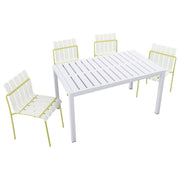 4 Piece Set Of Modern Color Block Designed Single Chairs With Long Table