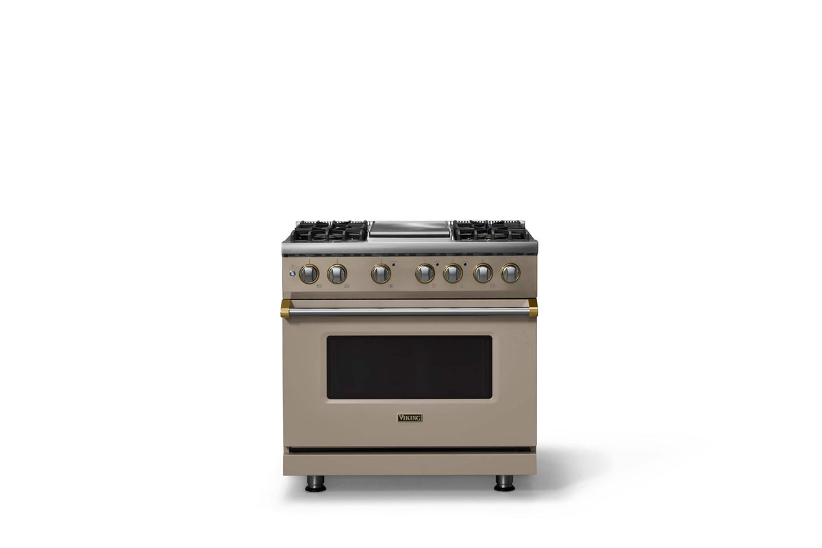 Viking - 36"W. Pro5S 5.6 Cu. Ft. Freestanding Self-Clean Sealed 4B LP DF Convection Range/Grdl-Nantucket/Brushed Brass - Nantucket