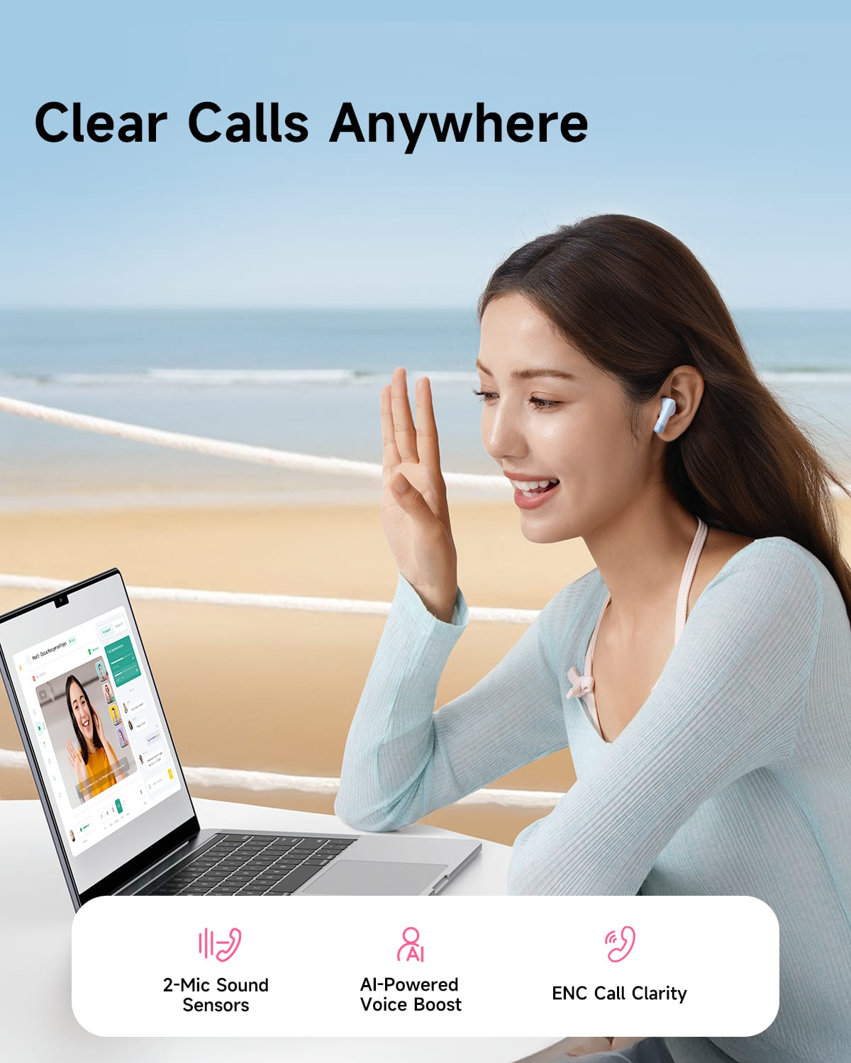 Baseus - Bass BS2 Lite True Wireless Earbuds - Bluetooth 6.0,4-Mic AI ENC,40-Hour Battery,Comfortable Fit - White