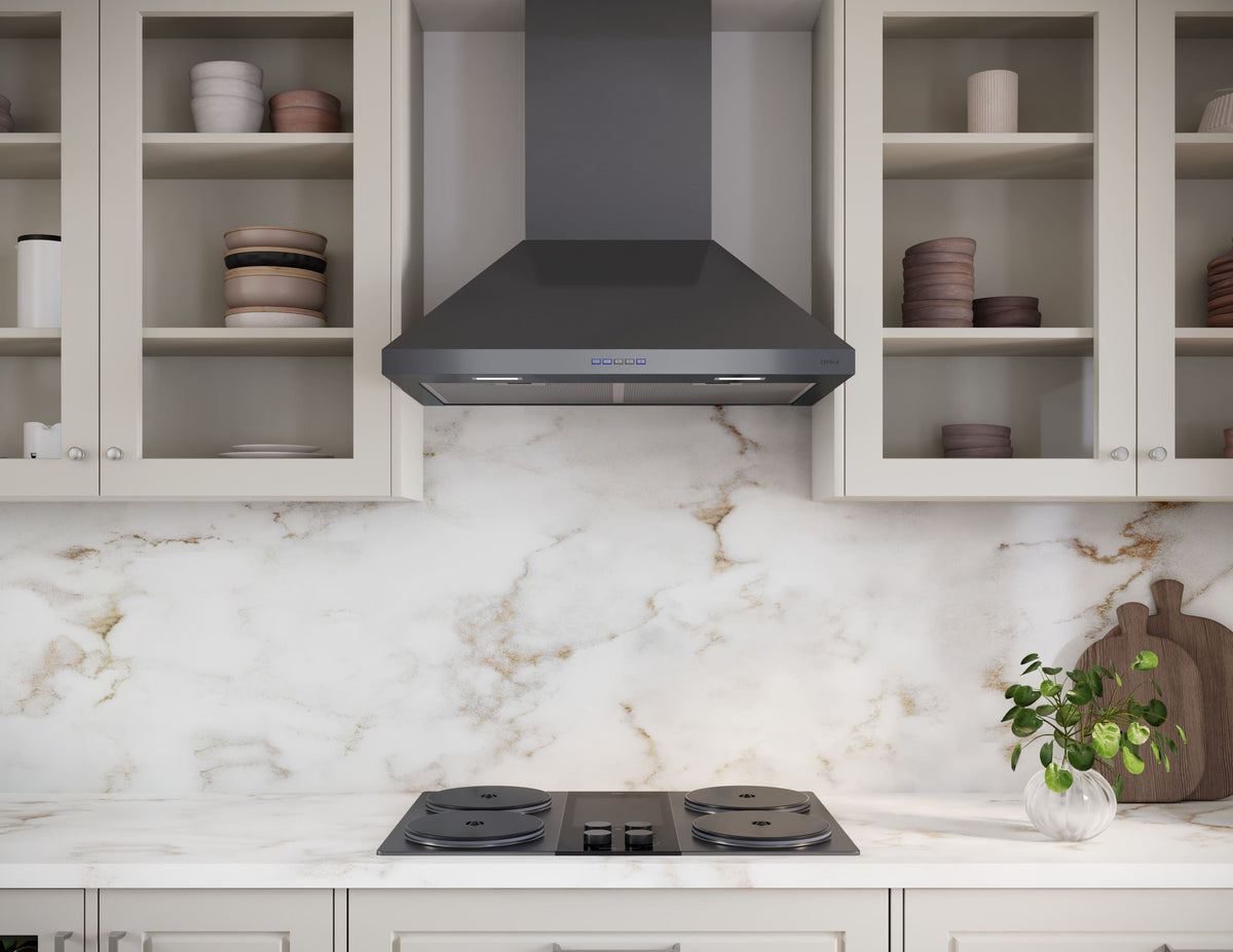 Zephyr - 36 inches - Convertible - Wall Range Hood - Black Stainless Steel