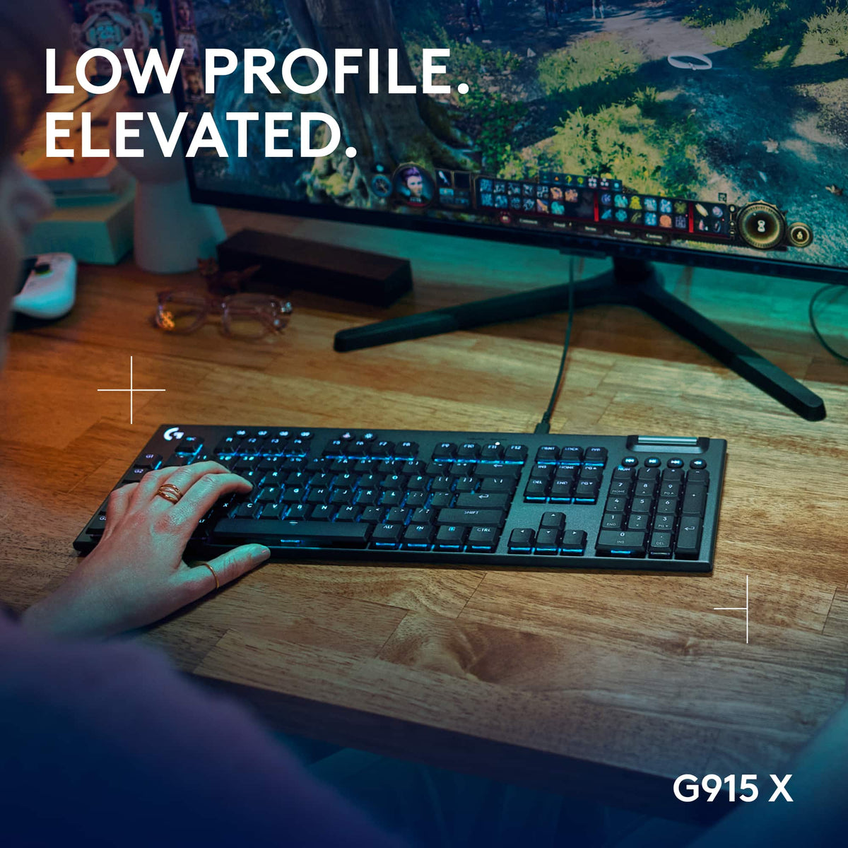 Logitech - G915 X Full-size Corded Mechanical GL Red Linear Switch Gaming Keyboard for PC/Mac with RGB Backlighting - Black
