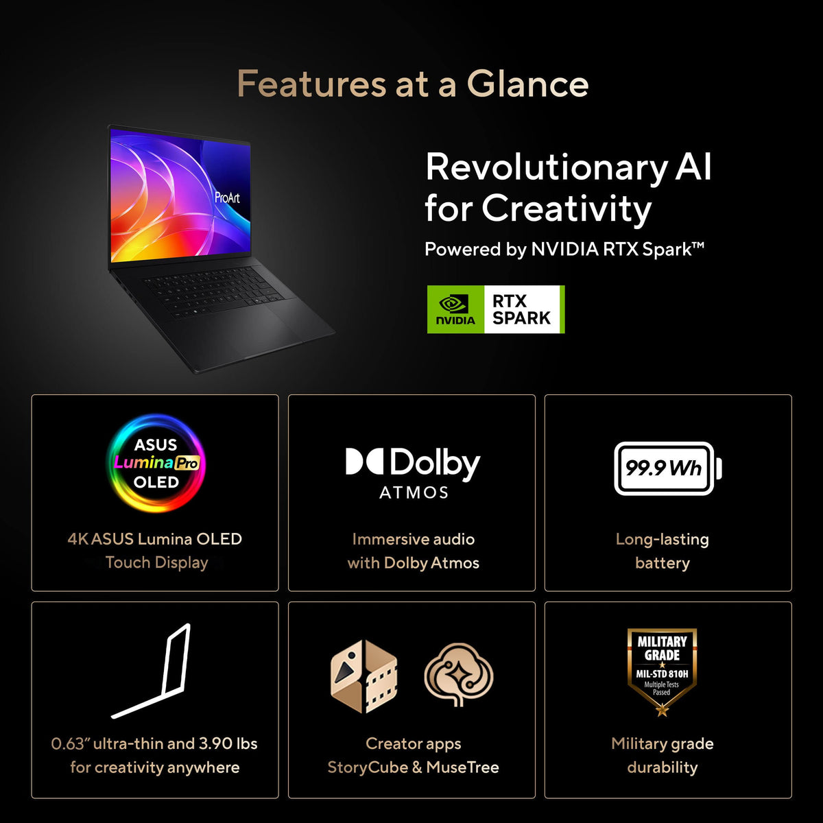 ASUS - ProArt P16 16" 4K OLED Touchscreen Laptop - NVIDIA RTX Spark N1X (2026) - 24GB Memory - 512GB Storage - Copilot+ PC - Nano Black