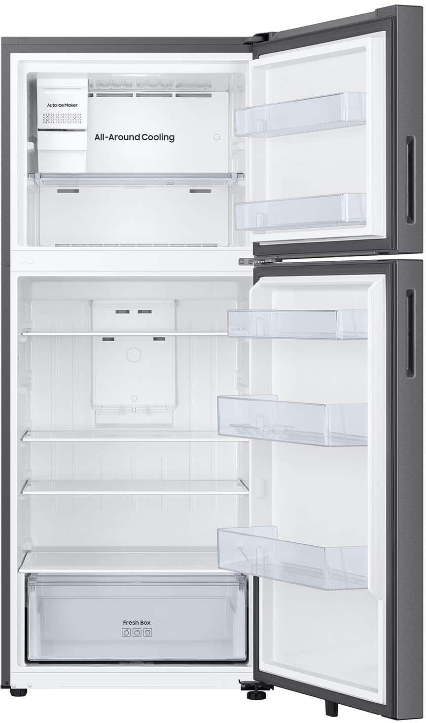 Samsung - 28 in. Wide 18 cu. ft. Garage Ready Top Freezer Refrigerator with Ice Maker - Stainless Steel