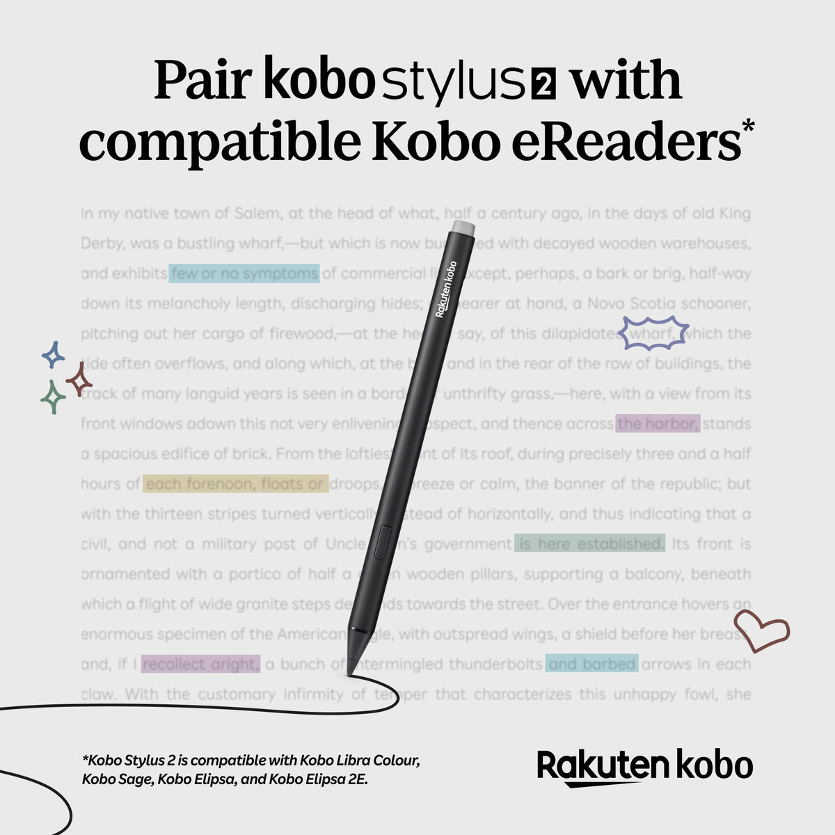 Kobo - Stylus 2- Mark Up, Write Notes and Make Highlights-Rechargeable via USB-C-Compatible with 7" Libra Color eReader - White
