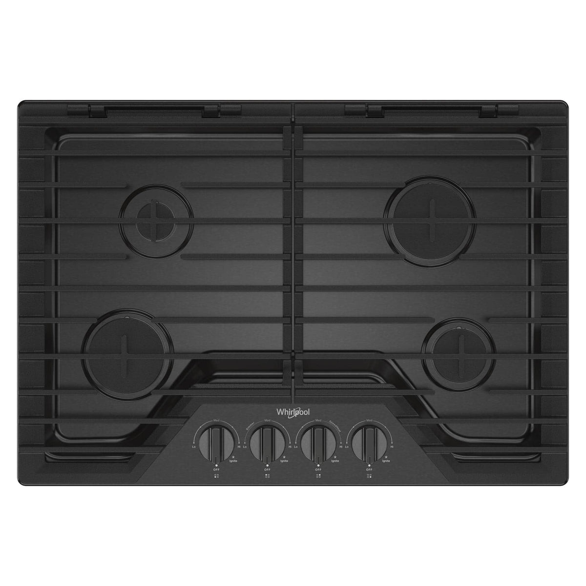 Whirlpool - 30 in. Wide 4 burners Built-In Gas Cooktop with EZ-2-Lift Hinged Cast-Iron Grates - Black Stainless Steel