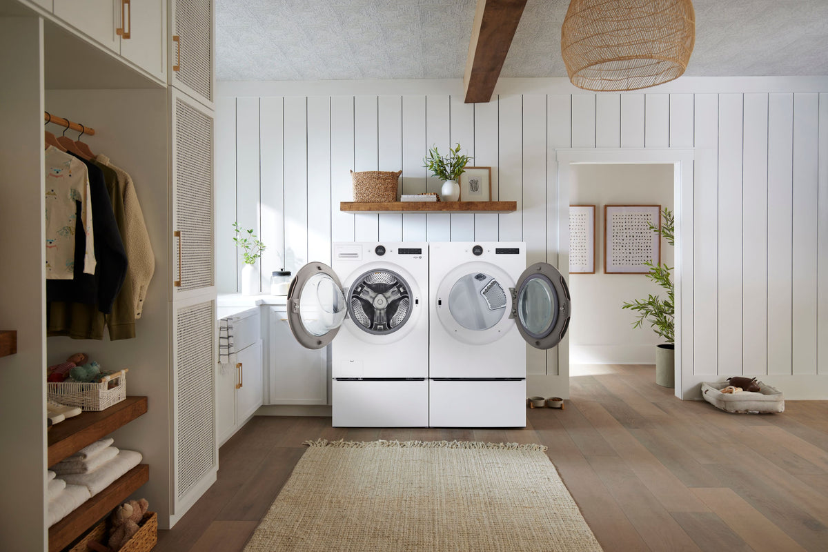 LG - 7.4 Cu. Ft. Stackable Smart Gas Dryer with Steam and Sensor Dry - White