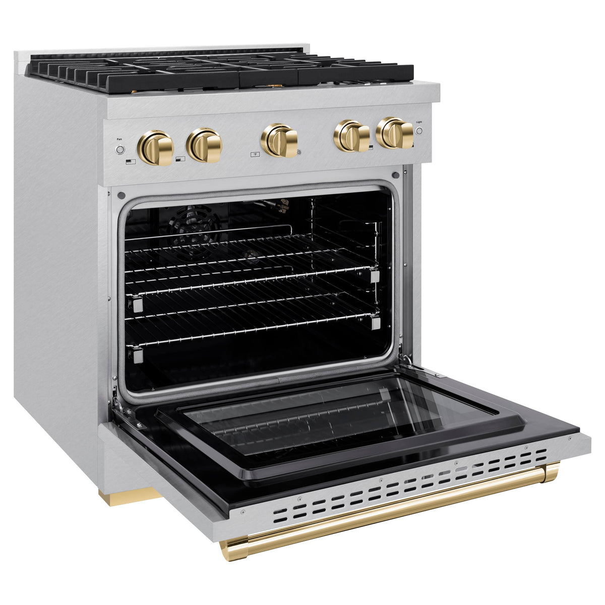 30 in. Wide 4 Burner ZLINE Autograph Paramount Satin Steel Gas Range with Gold Accents (SGRSZ-30-G) - Stainless Steel