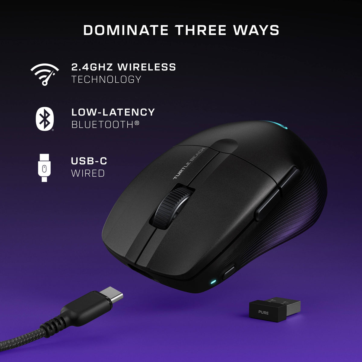 Turtle Beach - Pure Air Ultra-Light Wireless Ergonomic RGB Gaming Mouse with 26K DPI Optical Sensor & 125 hour Battery - Wireless - Black