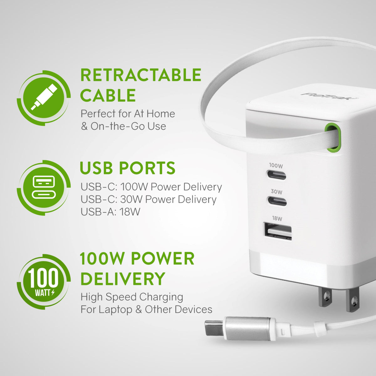 ReTrak - 100W USB-C Wall Charger - White