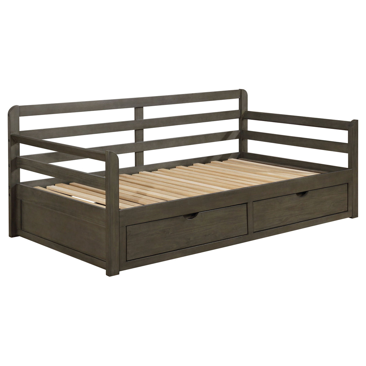 Cama nido doble larga con 2 cajones y nido extensible, cajones de almacenamiento, se adapta a un colchón estándar - Gris