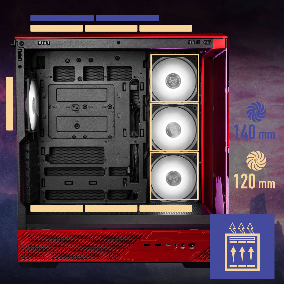 MSI - PANO 130R MLG EDITION ATX Mid-Tower PC Case - Black and Red