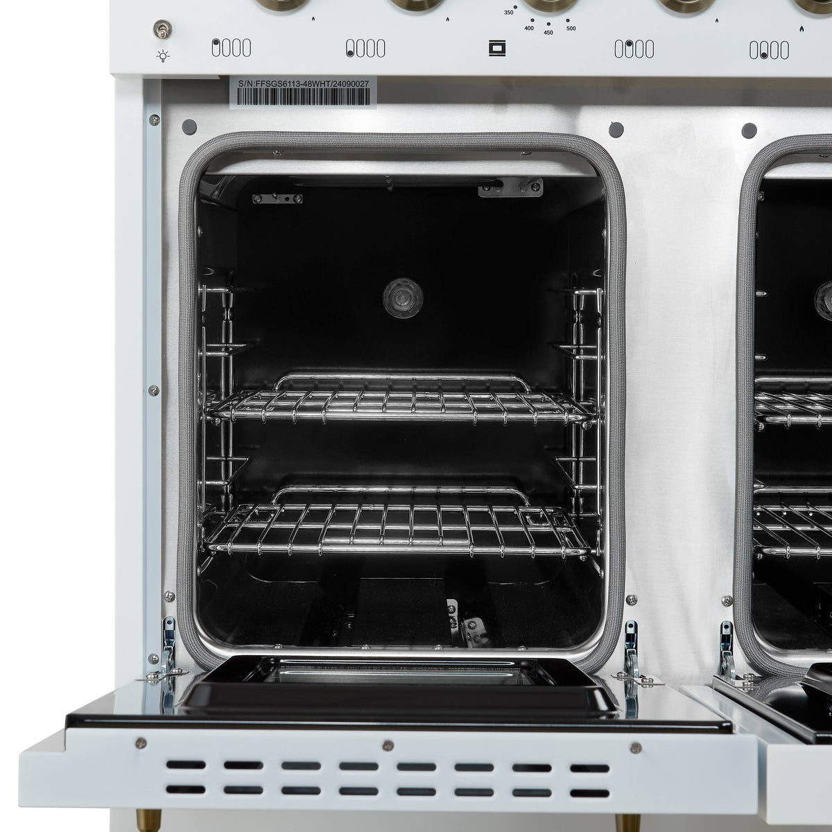 Forno Appliances - 48 in. Wide 8 Burner Antico 5.5 Cu. Ft. Freestanding Double Oven Dual Fuel Convection Range with Antique Brass Accents - White