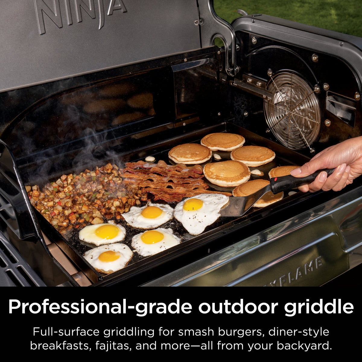 Ninja - FlexFlame Premium Full-Size Griddle Plate with Grease Drain, Rust Resistant, Direct Even Heat, Upgrade for FlexFlame - Black
