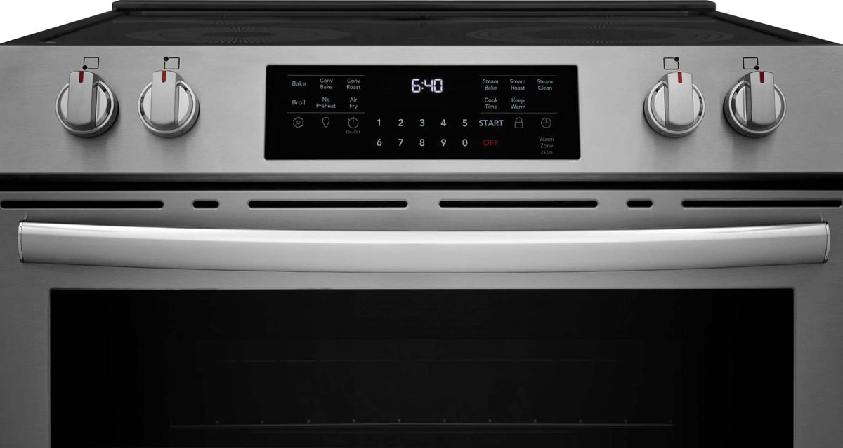 Frigidaire - Gallery 30 in. Wide 5 elements 5.3 Cu. Ft. Slide-In Electric Total Convection Range with Air Fry and Steam Clean - Stainless Steel
