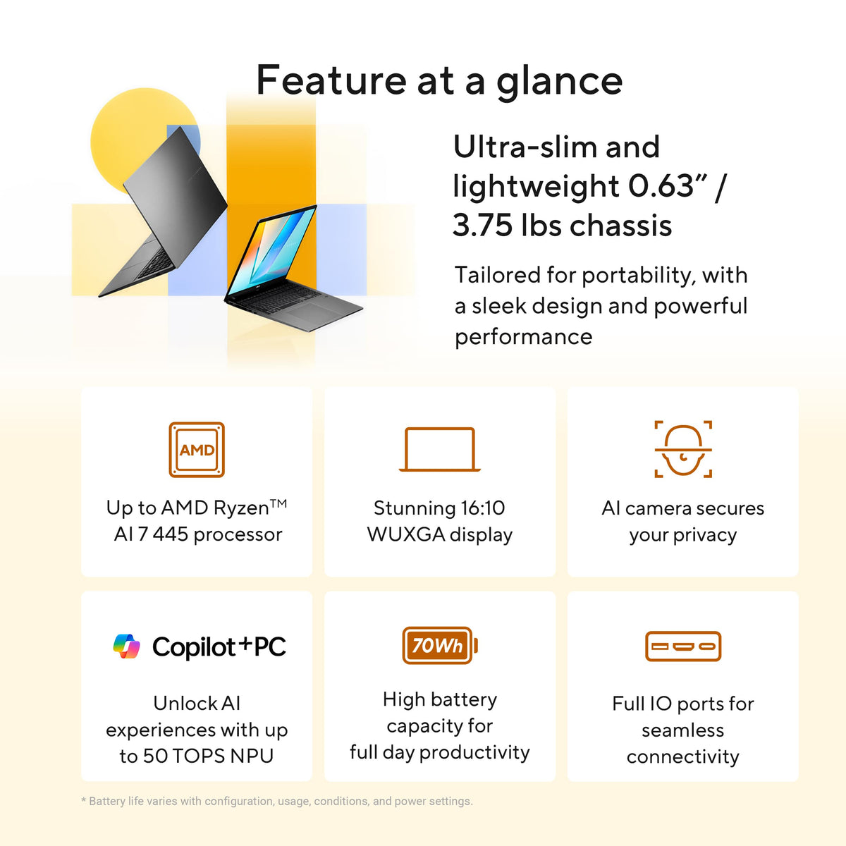 ASUS - Vivobook S16 -16” WUXGA Touch Display - AMD Ryzen AI 7 445 - 32GB RAM - 1TB SSD - Copilot+ PC - Matte Gray