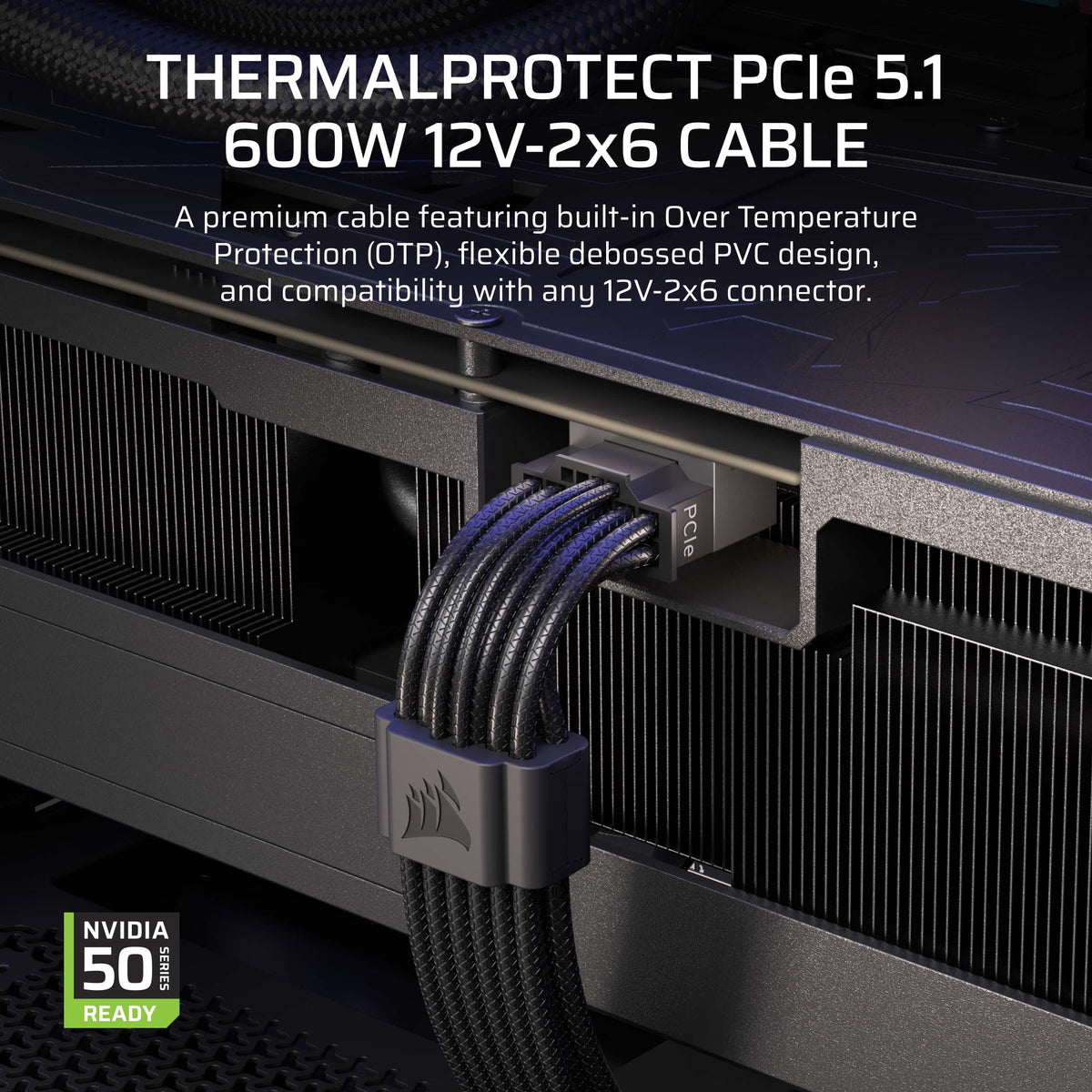 CORSAIR - ThermalProtect PCIe 5.1 600W 12V-2x6 Cable - Black