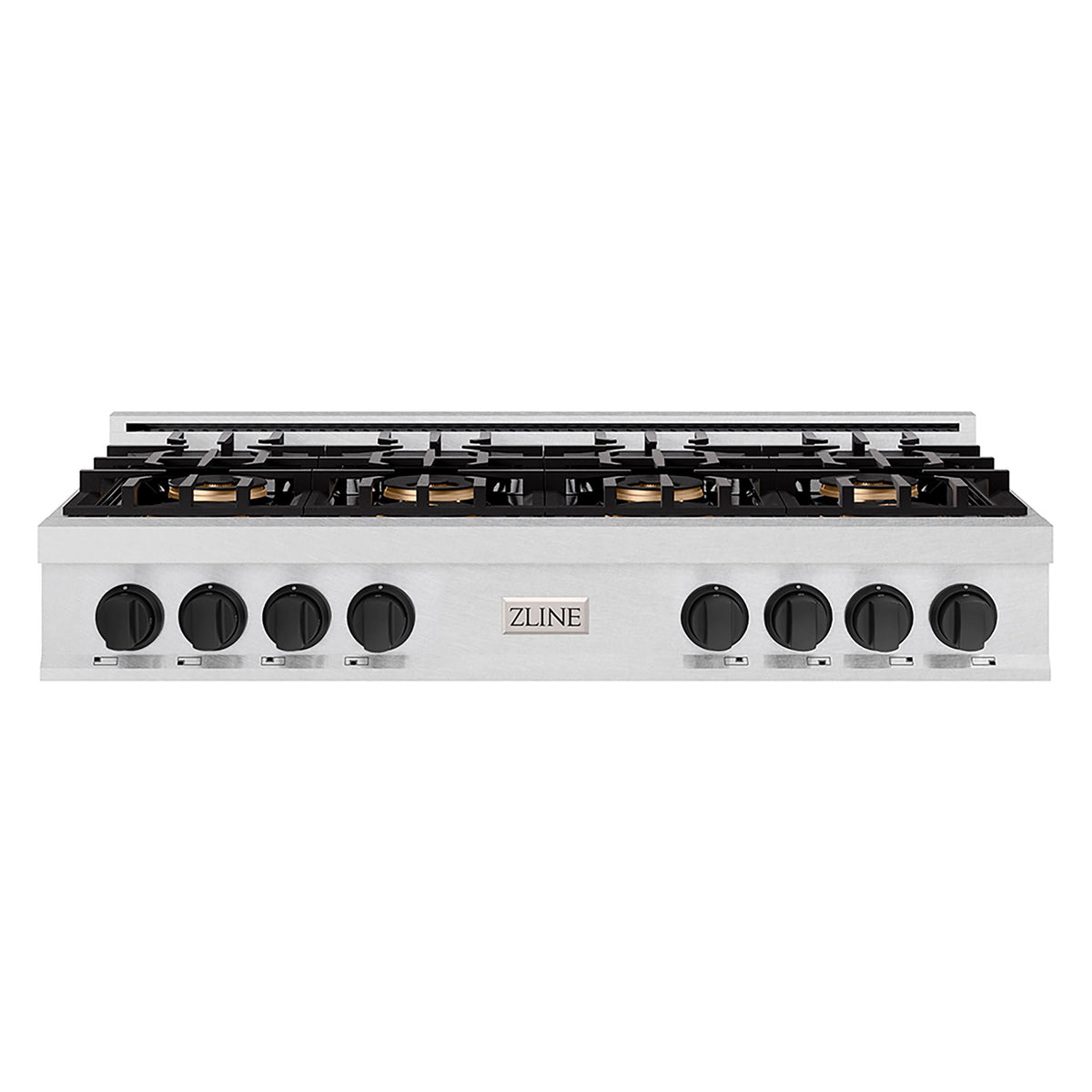 ZLINE - 48 in. Wide 8 Burner Autograph  Satin Steel Classic Rangetop with DuoPro Burners and Black Accents (PCRTSZ-48-MB) - Satin Stainless Steel