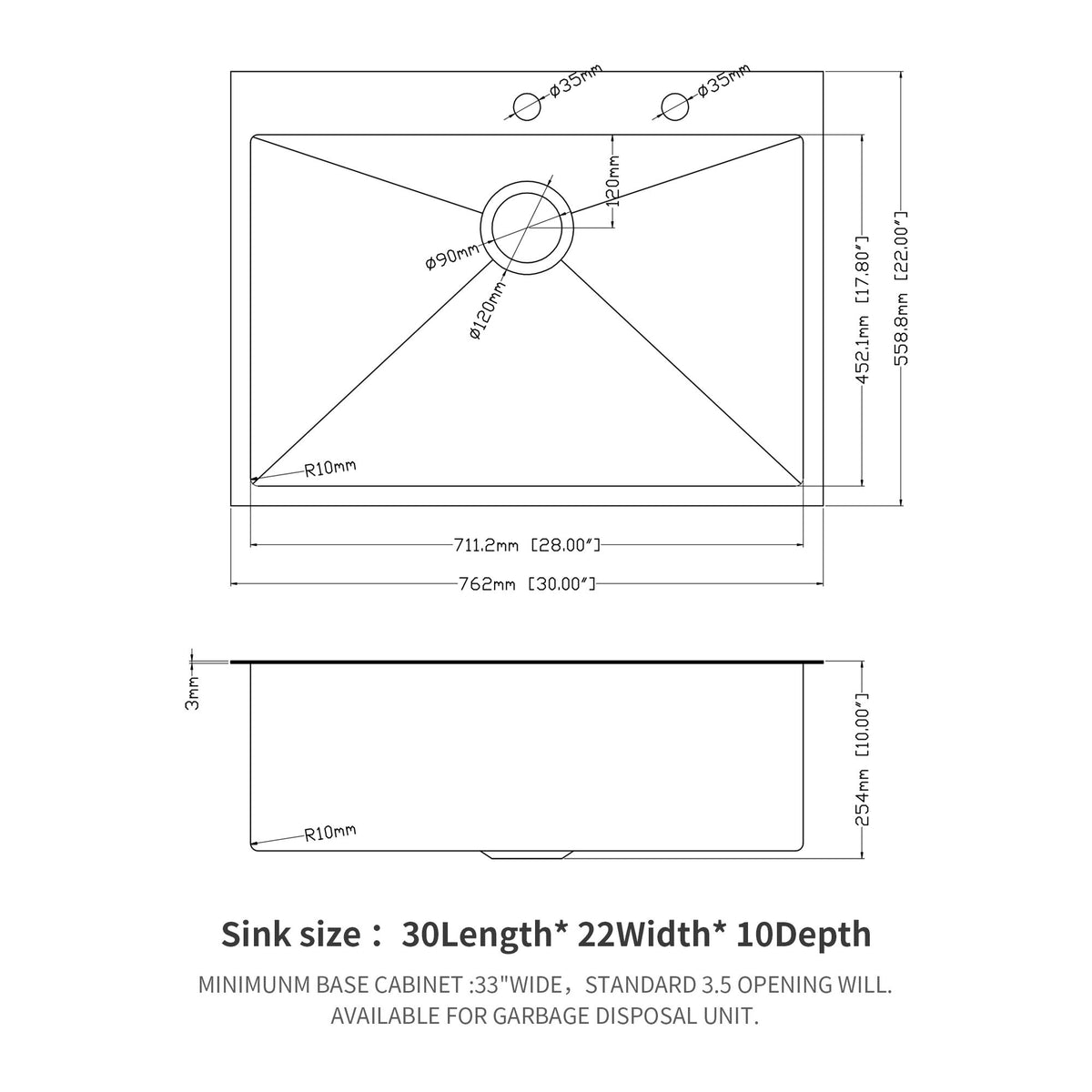 Topmount Kitchen Sink 16 Gauge, Single Bowl