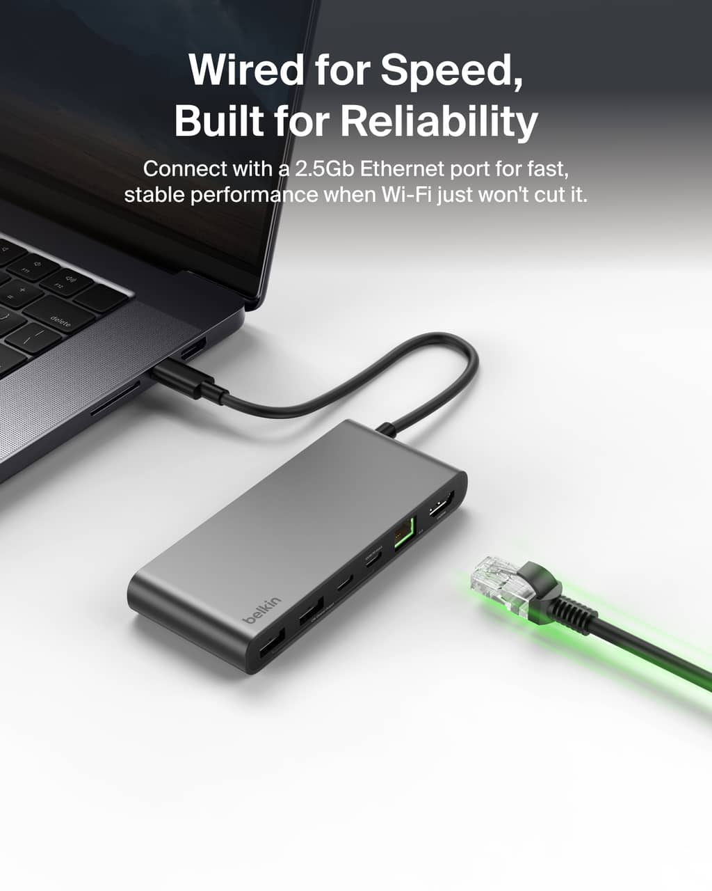 Belkin - 8-Port Hub w/ 4K HDMI Display @ 60Hz, 100W Power Delivery, Fast Data Transfer 10Gbps, USB-C Multiport Adapter - Space Gray