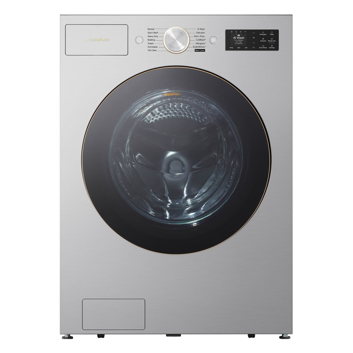 LG - SIGNATURE 5.8 Cu. Ft. Mega Capacity High-Efficiency Stackable Smart Front Load Washer with Steam and ezDispense - Platinum Steel
