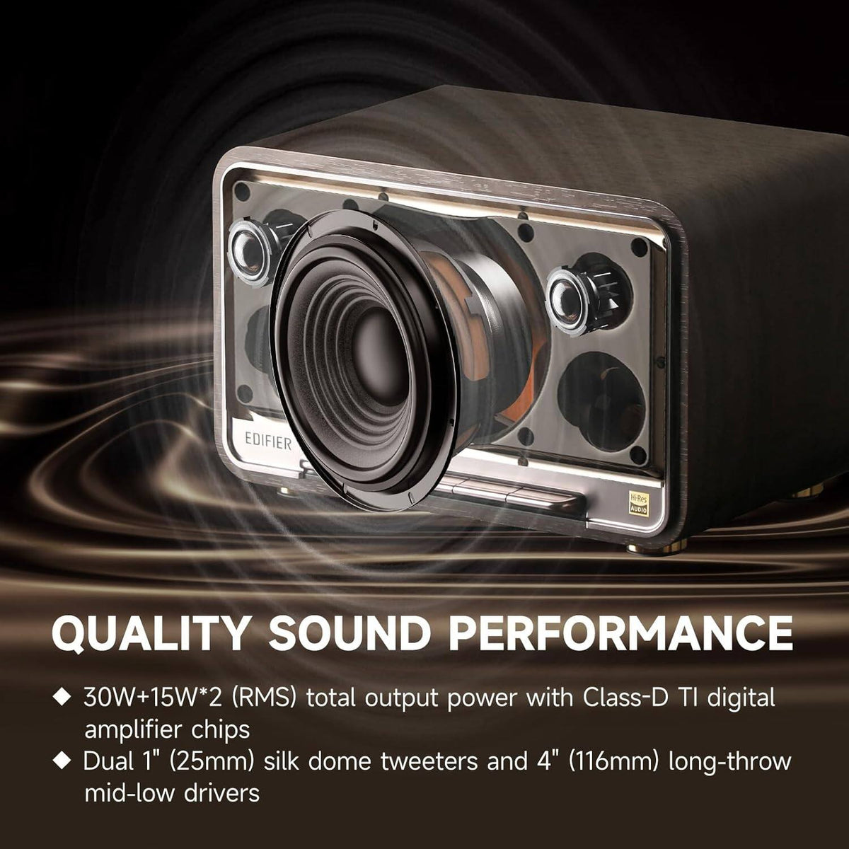 Edifier - D32 Portable Bluetooth 5.3 Wireless Speaker with Apple AirPlay High Resolution Audio and 11 Hour Battery Life - Black Walnut