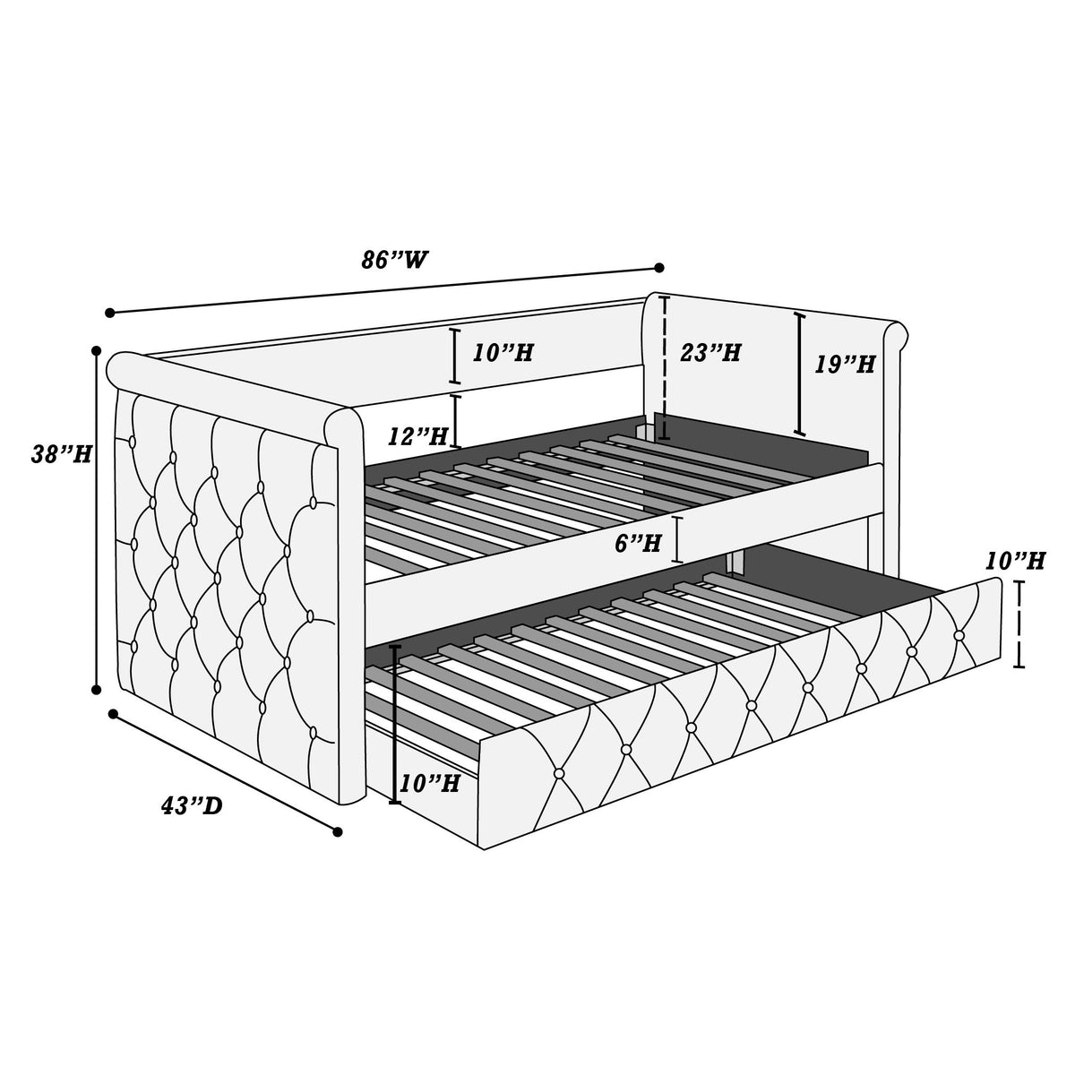 Sofá cama contemporáneo con capitoné de botones y nido de láminas