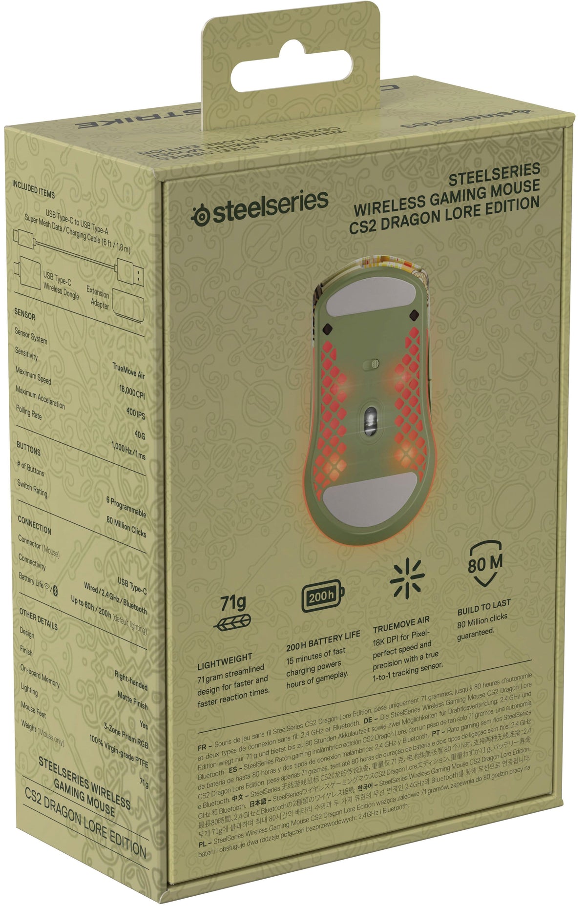 SteelSeries - Aerox 3 Wireless Optical Gaming Mouse with Super Mesh Detachable USB-C Connectivity - Wireless - CS2 Dragon Lore Edition