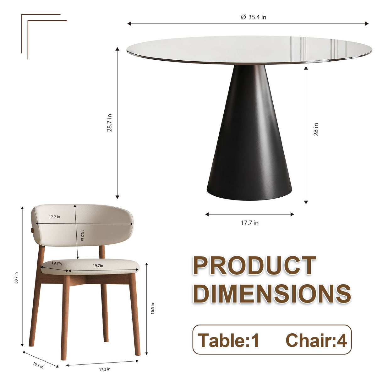 Mesa de comedor redonda - Negro / Marrón - Vidrio templado