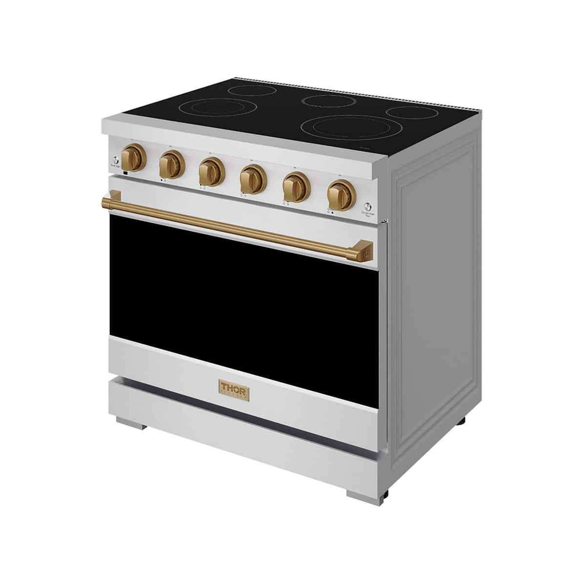 36 in. Wide 5 Elements Gordon Ramsay Series by Thor Kitchen 6.0 Cu. Ft Freestanding Electric Range with Bronze Hardware - Stainless Steel