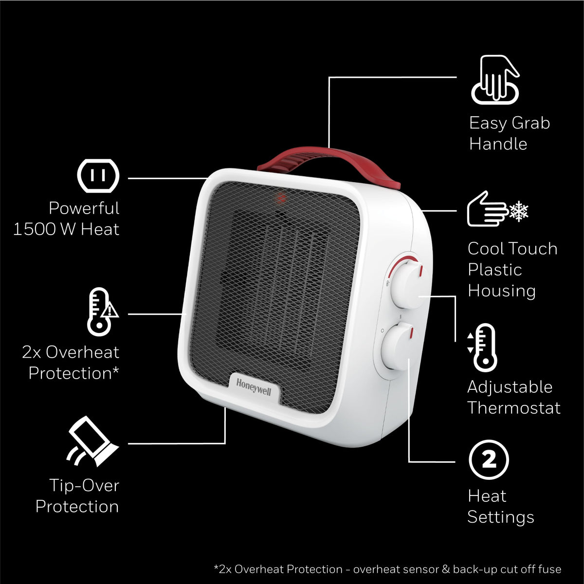 Honeywell - UberHeat 5 Ceramic Heater White - Black
