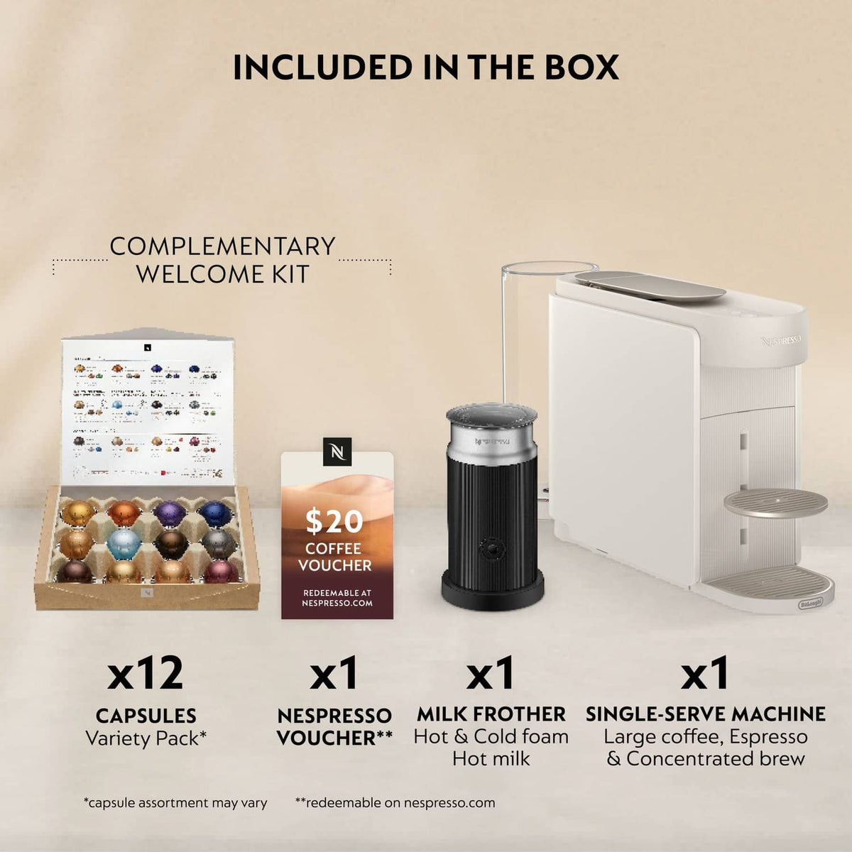 Nespresso Vertuo Up Premium Coffee and Espresso Maker by De'Longhi with Aeroccino Milk Frother - White