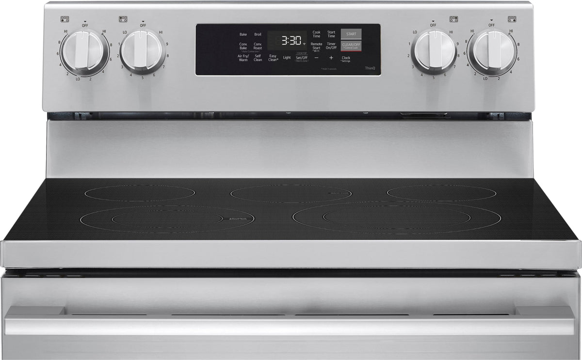 LG - 30-in Wide 6.3 Cu. Ft. Freestanding Electric True Convection Smart Range with 5 Elements, Air Fry and UltraHeat Element - Stainless Steel