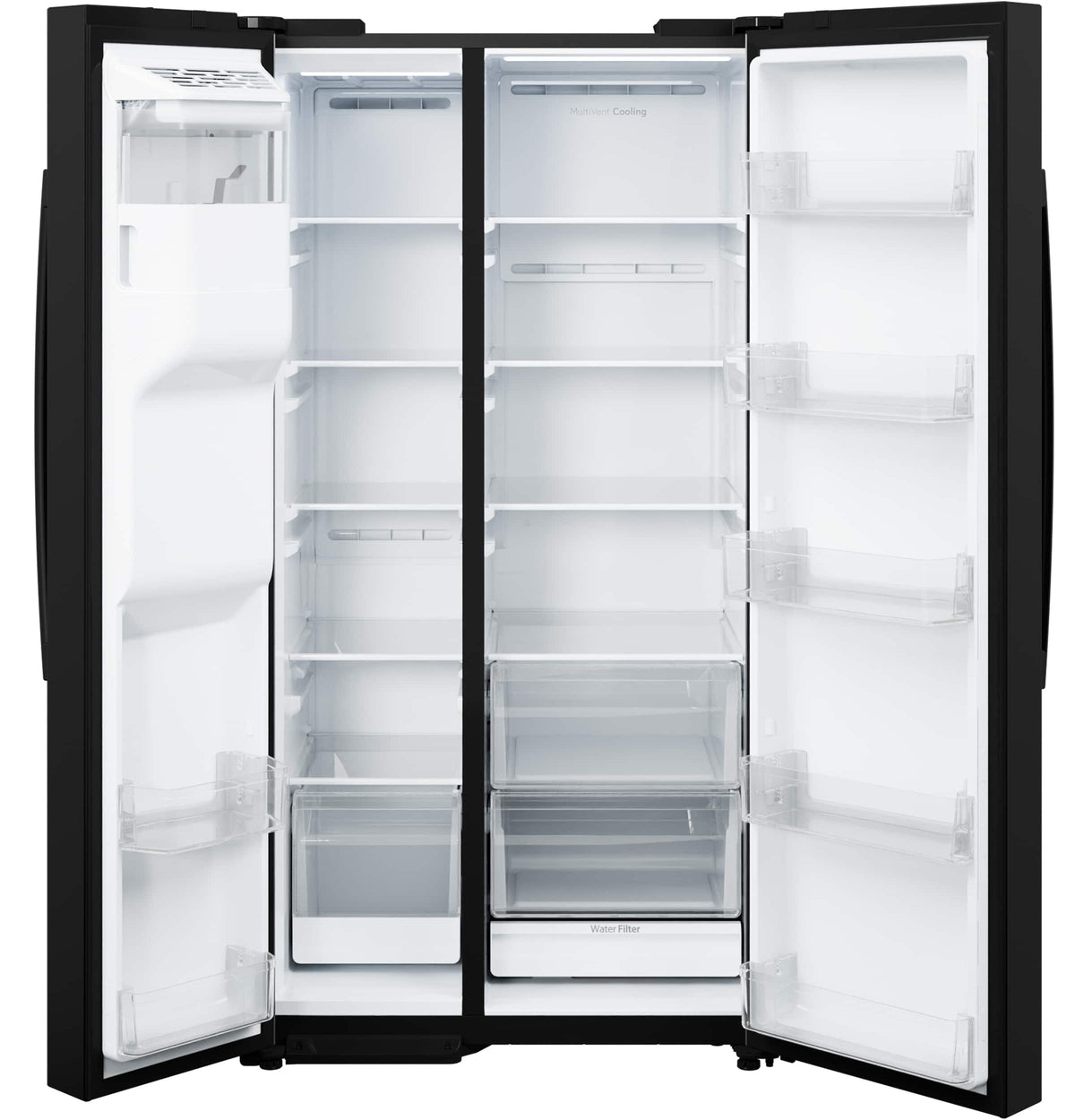 GE - 36 in. Wide 23.6 Cu. Ft. Counter Depth Side-By-Side Refrigerator with Extra Tall Dispenser and In-Door Icemaker - Black