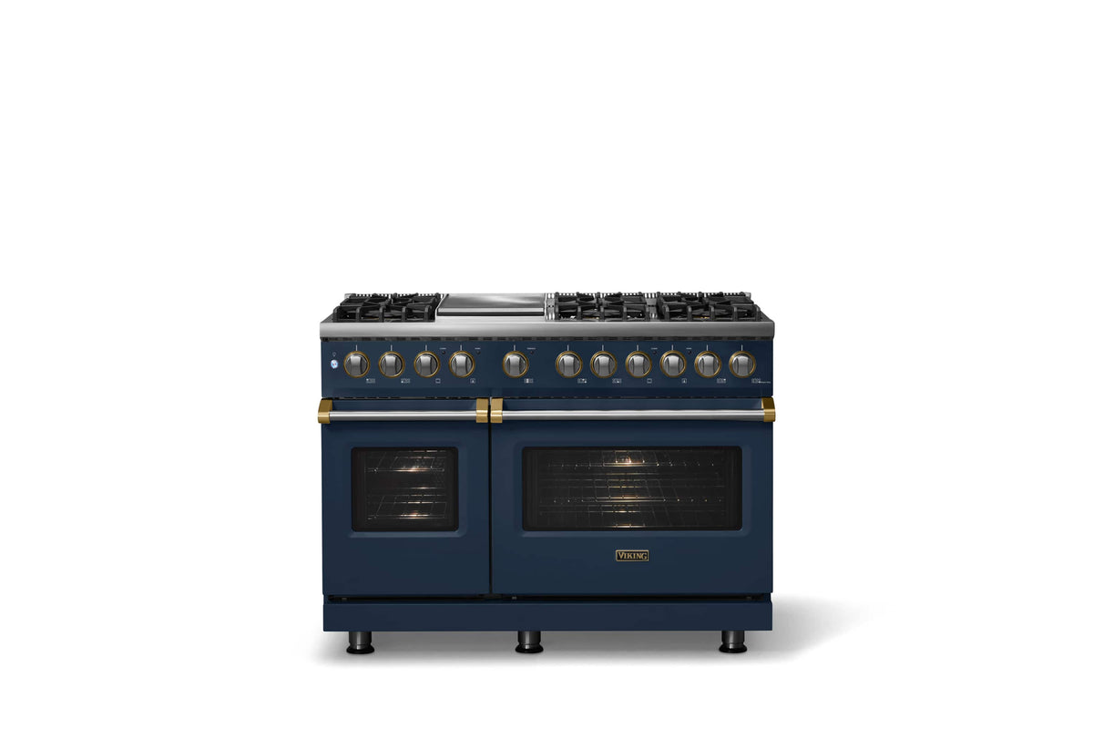 Viking - Pro 5 Series 7.3 Cu. Ft. Freestanding Sealed 6B LP DF Convection Range/Griddle - Slate Blue w. Brushed Brass Trim - Slate Blue