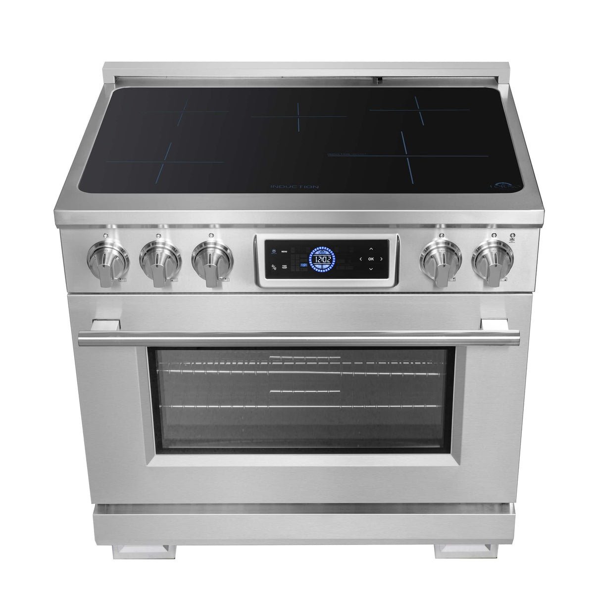 Forno Appliances - 36 in. Wide 2 Elements Maximus 5.36 Cu. Ft. Freestanding Electric Induction Range with Air Fryer - Stainless Steel