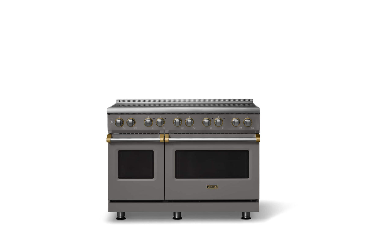Viking - 48 in. Wide 6 Elements Pro 5 Series 7.3 Cu.Ft. Freestanding 6 Element Induction Convection Range with Brushed Brass Trim - Damascus Gray