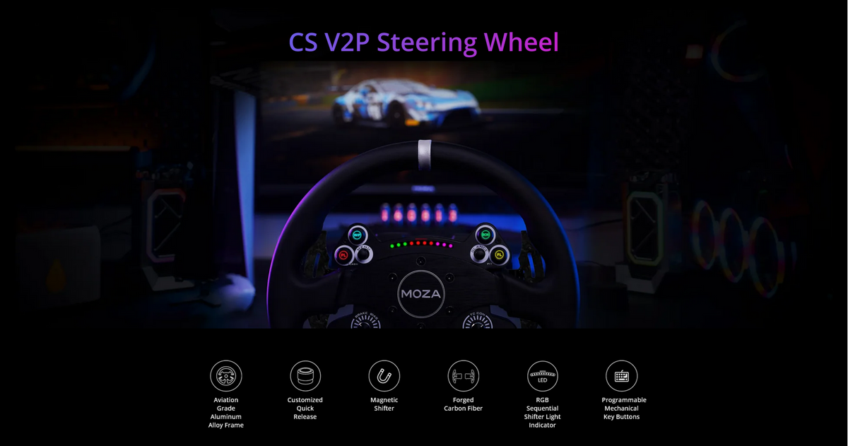 Moza Racing - CS V2P Sim Racing Steering Wheel for Windows - Black