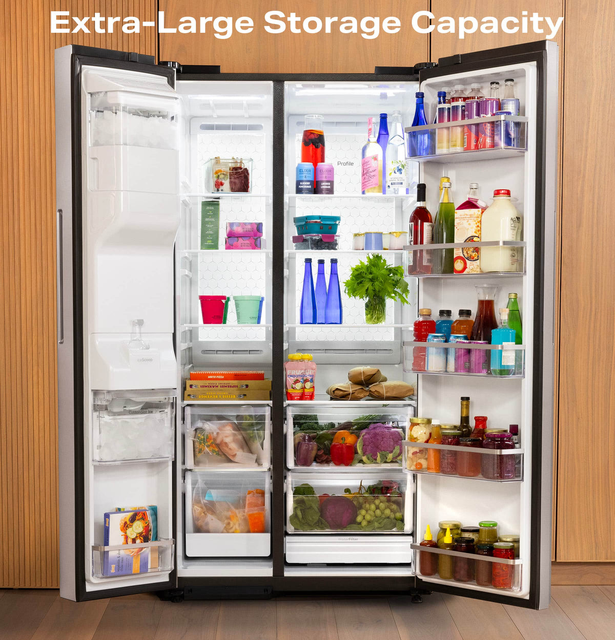 GE Profile - 36 in. Wide 23.5 Cu. Ft. Counter-Depth Side-By-Side Smart Refrigerator with Hands-Free AutoFill - Stainless Steel
