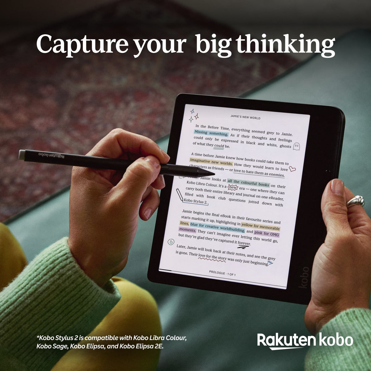 Kobo - Stylus 2- Mark Up, Write Notes and Make Highlights-Rechargeable via USB-C-Compatible with 7" Libra Color eReader - White