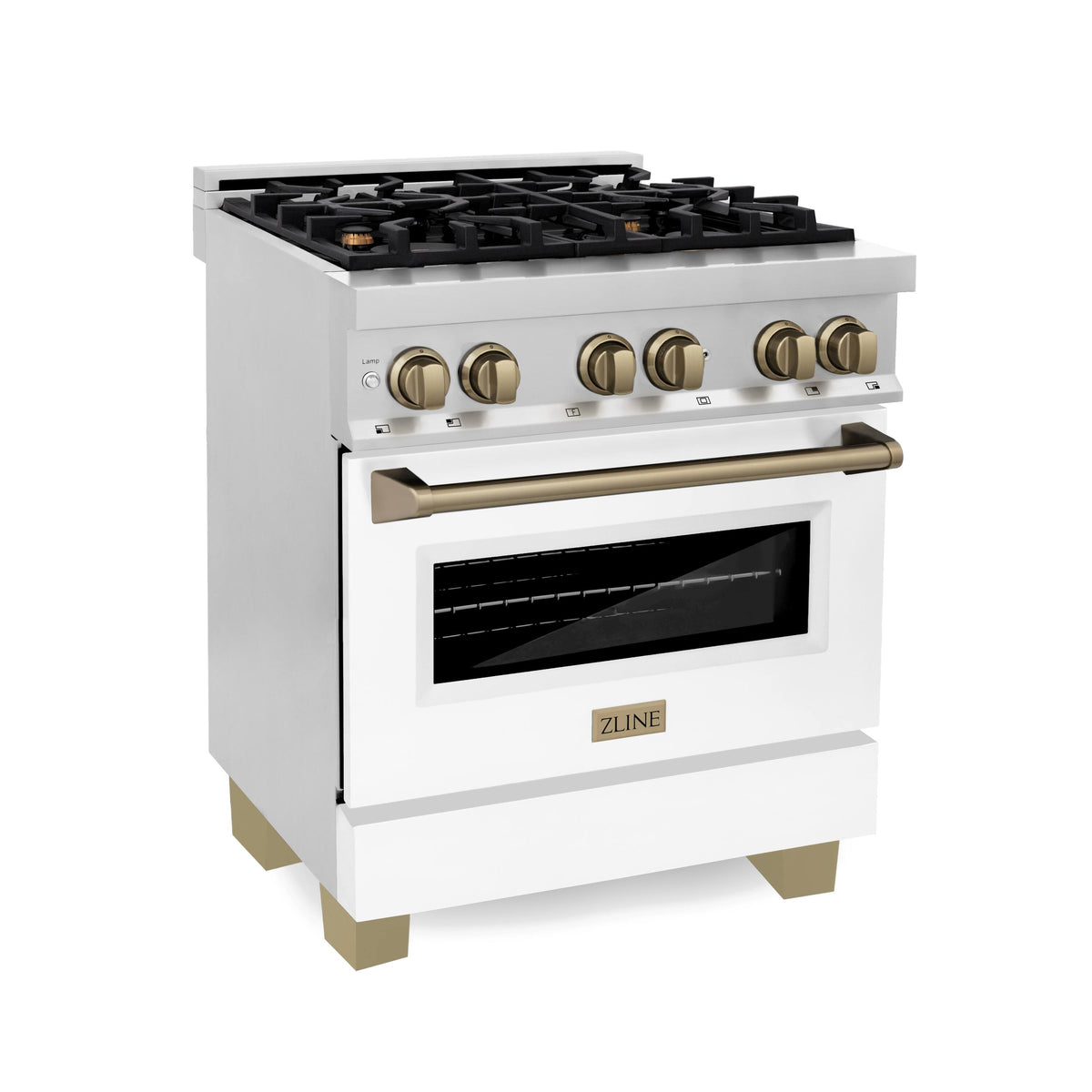 ZLINE - 30 in. Wide 4 Burner Autograph Legacy Dual Fuel Range with White & Bronze Accents (RAZ-WM-30-CB) - Multicolor