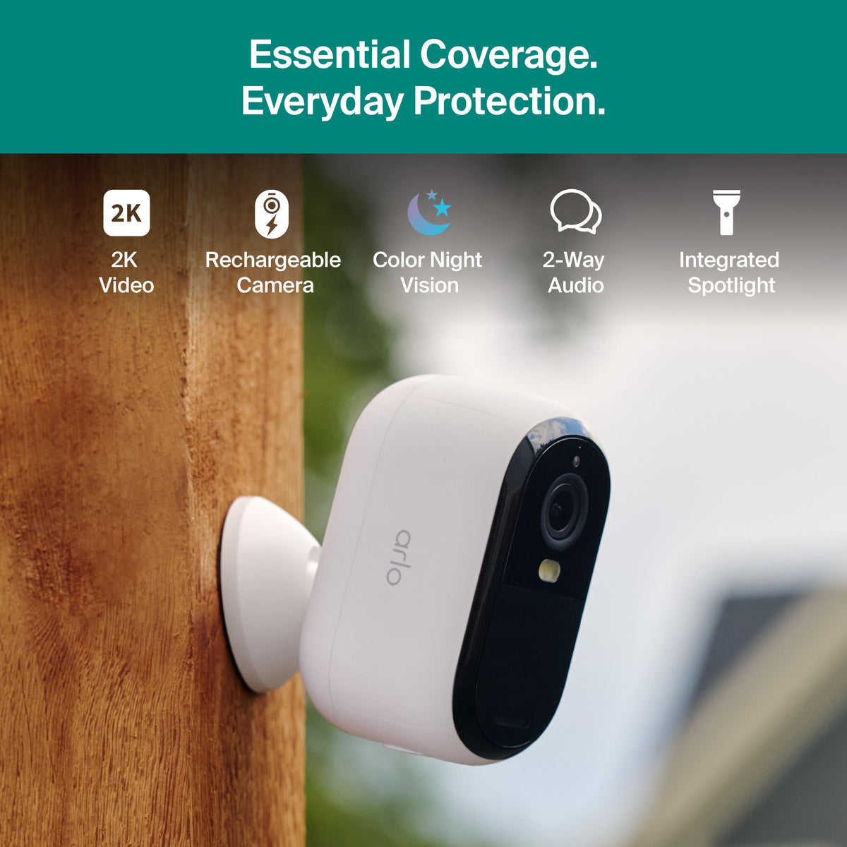 Arlo - Essential Outdoor Security Camera 2K (3rd Gen, 2025 Release) - Wireless, Rechargeable Camera with Yard Sign, 4-Cam - White