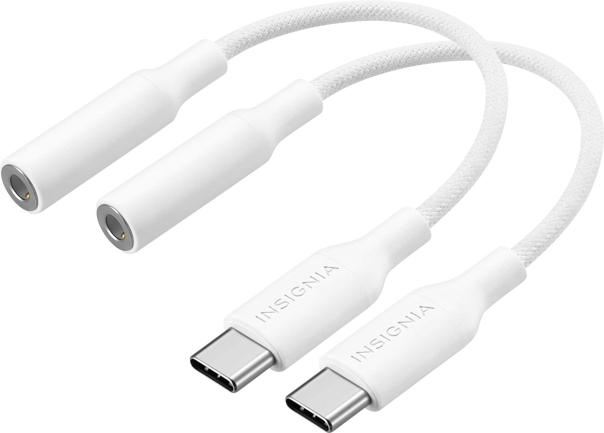 Insignia™ - USB-C to Headphone Jack 3.5mm Adapter (2-Pack) - White