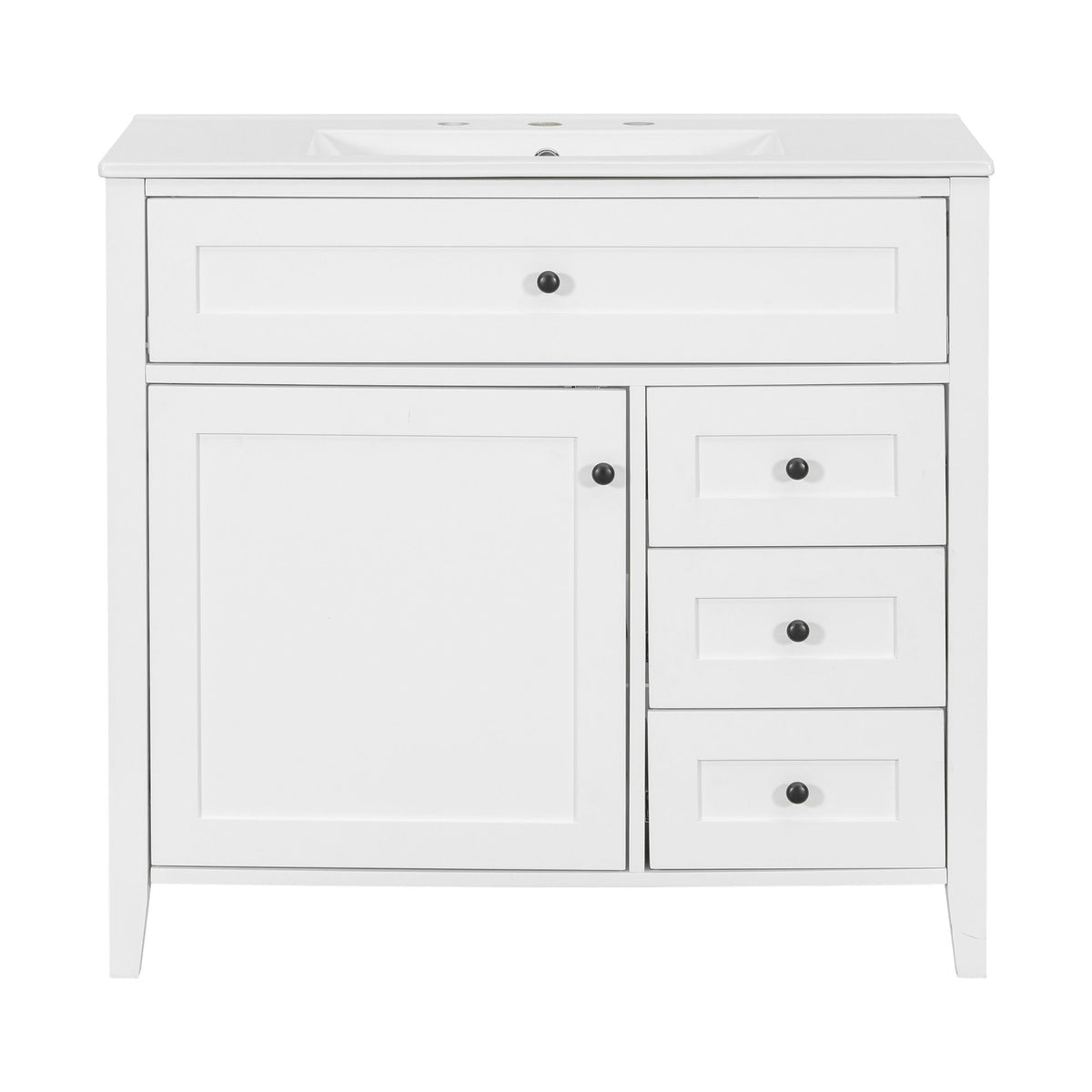 Tocador de baño con lavabo, mueble con 3 cajones y estante ajustable