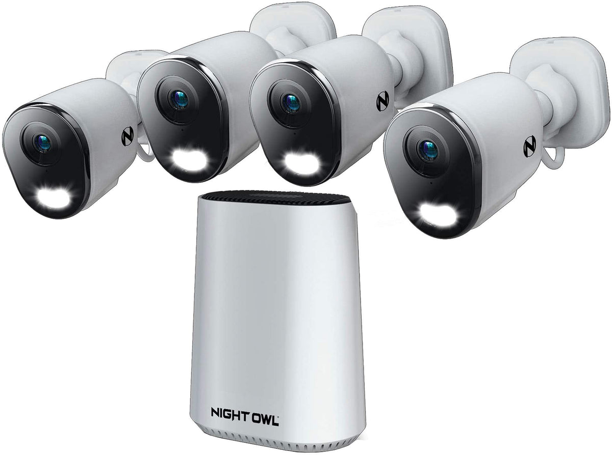 Night Owl - 8-Channel, 4-Camera Indoor/Outdoor Plug-In Wi-Fi IP 4K 64GB Security System - White