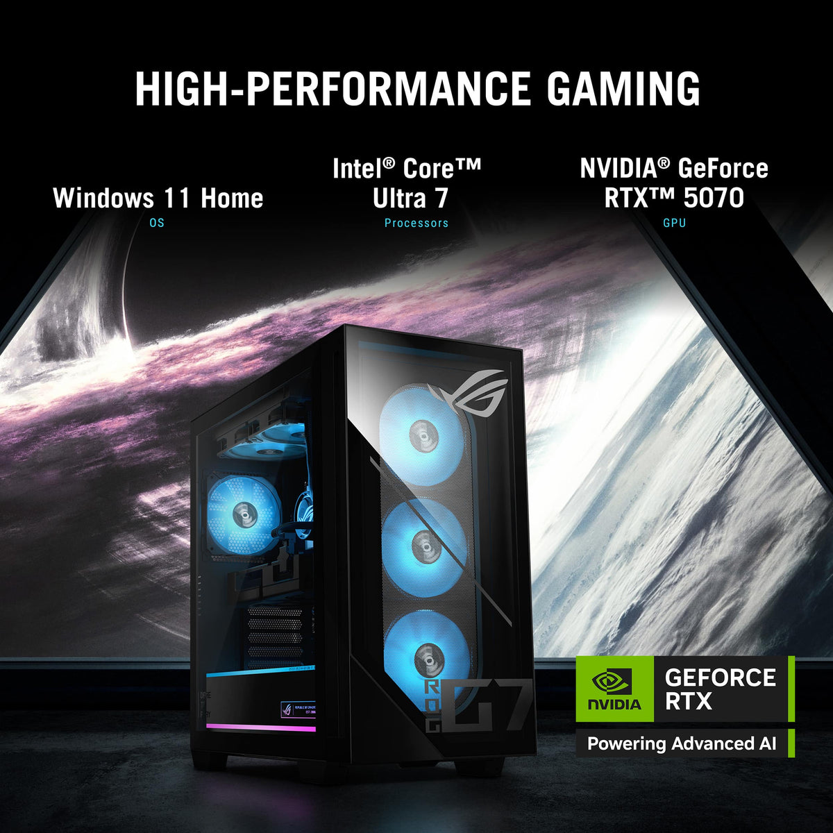 ASUS - ROG G700 Gaming Desktop - Intel Core Ultra 7 - 16GB Memory - NVIDIA GeForce RTX 5070 12GB - 1TB SSD - Black